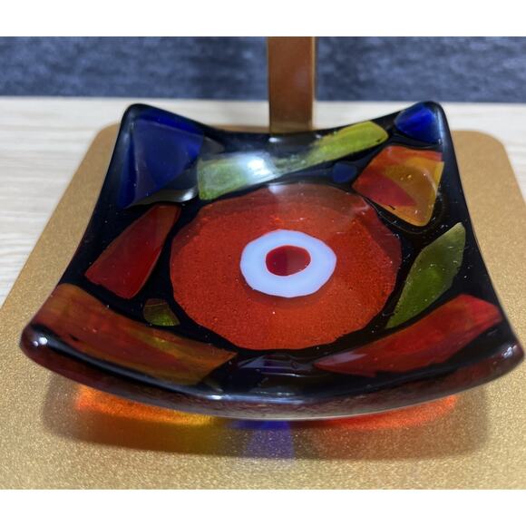 Murano Glass Style Pressed Glass Trinket Dish Multicolor - Picture 1 of 7